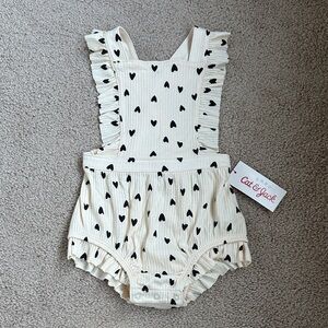 Baby Cat & Jack Cream Romper with Black Heart Pattern- NWT- 12M